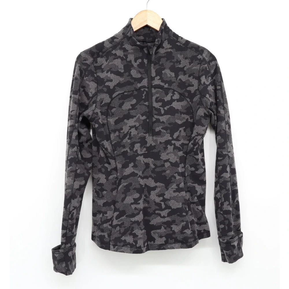 Lululemon Run Briskly 1/2 Zip Heritage 12 Camo Jacquard Black Lunar Rock